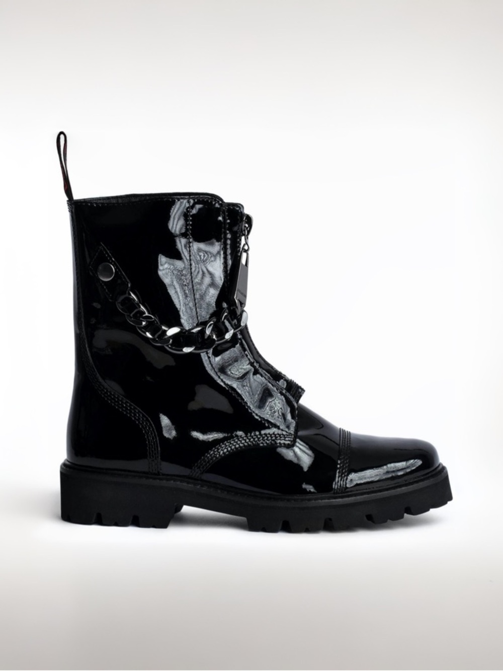Zadig & Voltaire Joe Cecilia Black Leather Ankle Chain Boots Sz 39 MSRP $648